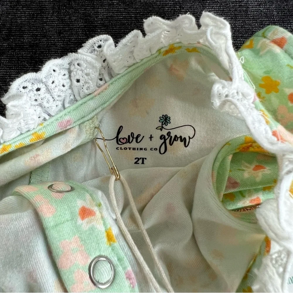 NWT Love & Grow Green Floral Easter Romper Size 2T - Picture 4 of 8